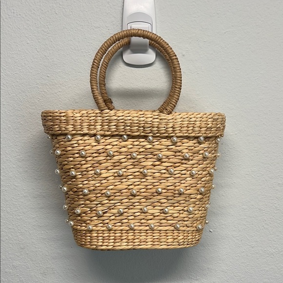 🌾✨ Perfect Beaded Wicket Tote Bag! 👜💖 - Picture 1 of 10